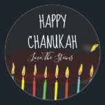 Stickers "Happy Chanukah" Menorah Kaarsen<br><div class="desc">Chanoeka / Vakantie stickers, personaliseren. Gelukkige Chanukah Menorah kaarsen. Kies uit 1 1/2" en 3" stickers. Personaliseer door tekst te verwijderen en te vervangen door uw eigen bericht. Kies uw favoriete lettergrootte, stijl en kleur. Bedankt voor het stoppen en winkelen door! Uw bedrijf wordt zeer gewaardeerd! Fijne Chanoeka! Vorm: Classic...</div>