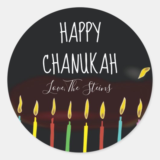 Stickers "Happy Chanukah" Menorah Kaarsen (Voorkant)