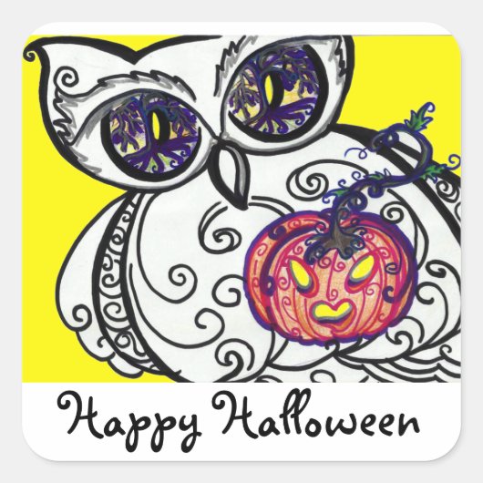 Stickers "Happy Hallowee" Uil & Pompoen Tribal (Voorkant)