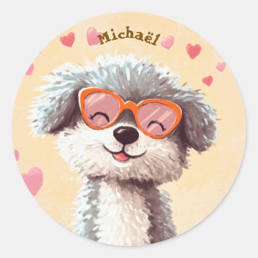 Stickers Hond Fijne Valentijnsdag Kinderen School (Voorkant)
