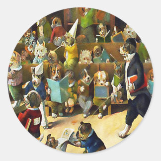 Stickers: Hondenschool van Louis Wain Ronde Sticker