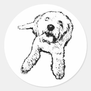 Stickers Kleine Pup Liggende Hond Zwart & Wit