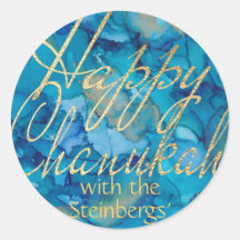 Stickers Kleurrijk Goud Gelukkig Chanoeka Ronde