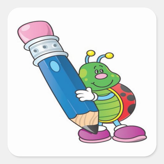 Stickers/Lady Bug met potlood Vierkante Sticker (Voorkant)