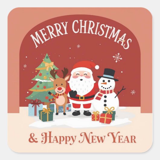 Stickers: Merry Christmas & Happy New Year Vierkante Sticker (Voorkant)