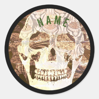 STICKERS MET AANGEPASTE NAAM GRUNGE Schedel RONDE