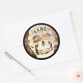 STICKERS MET AANGEPASTE NAAM GRUNGE Schedel RONDE (Envelop)