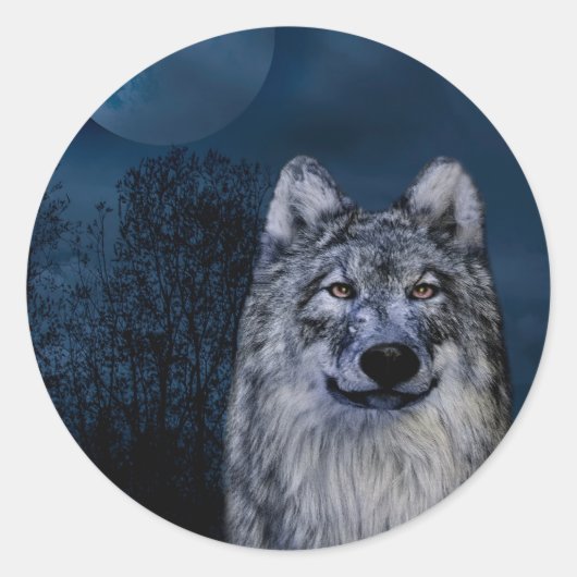 Stickers met een grijze en witte wolf (Voorkant)