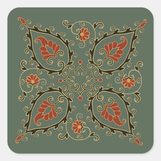Stickers met fluweelgroen Oezbeeks ontwerp (Voorkant)