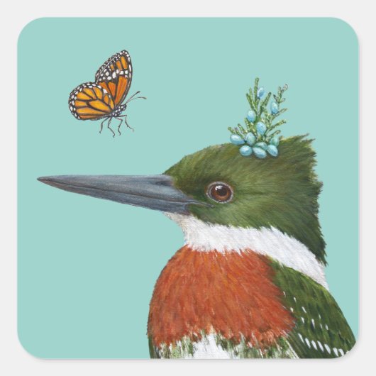 stickers met groene koningsvis en monarch-vlinder (Voorkant)