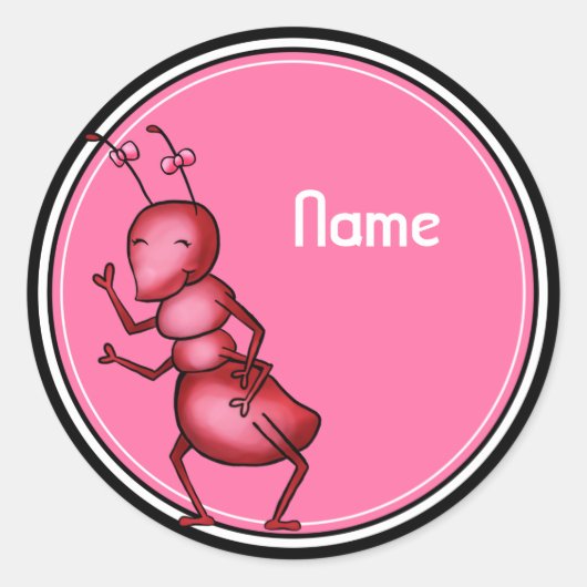 Stickers, Naam Sjabloon, Cute Ant Cartoon Ronde Sticker (Voorkant)