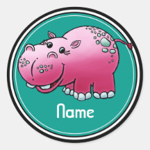 Stickers, Naam Sjabloon, Schattigee Hippo Cartoon