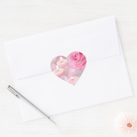 Stickers—Pink Rose & Candles Hart Sticker (Envelop)