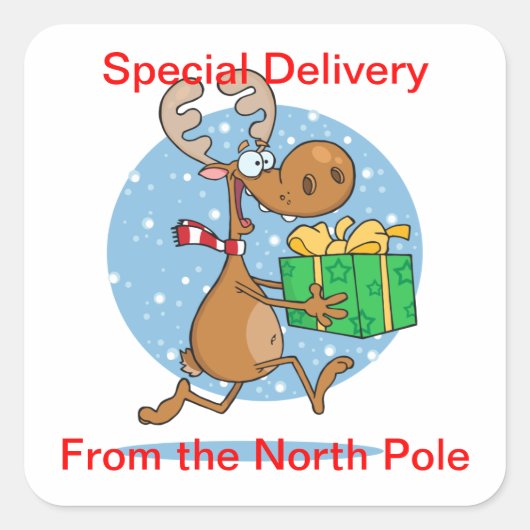 Stickers—rendieren met cadeau vierkante sticker (Voorkant)