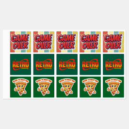 Stickers. Retro. Pizza. Game over. Labels