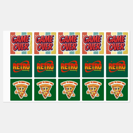 Stickers. Retro. Pizza. Game over. Labels (Vel)