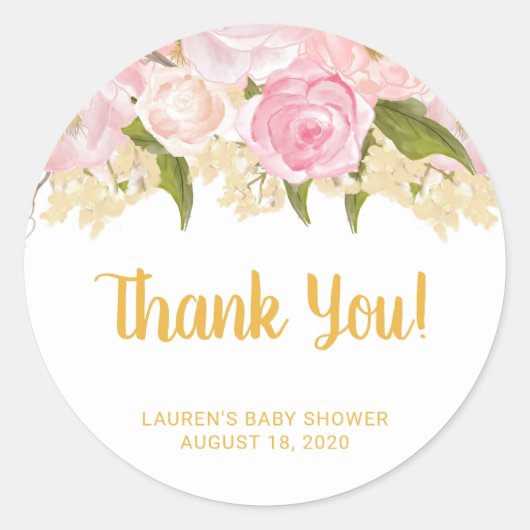 Stickers, roze en goudkleurig Baby shower Ronde Sticker (Voorkant)
