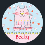 Stickers Roze kat Ballerina Chanukah-ronde<br><div class="desc">"Roze kat Ballerina, Happy Chanukah" Stickers. Veel plezier met het gebruik van deze stickers als taarttoppers, cadeautjes, labels, tassluitingen of wat voor rotsen je festiviteiten ook mogen hebben! Pas tekst aan door tekst te verwijderen en eigen woorden toe te voegen met uw favoriete lettertypestijl, grootte en kleur. Bedankt om te...</div>