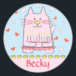 Stickers Roze kat Ballerina Chanukah-ronde<br><div class="desc">"Roze kat Ballerina, Happy Chanukah" Stickers. Veel plezier met het gebruik van deze stickers als taarttoppers, cadeautjes, labels, tassluitingen of wat voor rotsen je festiviteiten ook mogen hebben! Pas tekst aan door tekst te verwijderen en eigen woorden toe te voegen met uw favoriete lettertypestijl, grootte en kleur. Bedankt om te...</div>