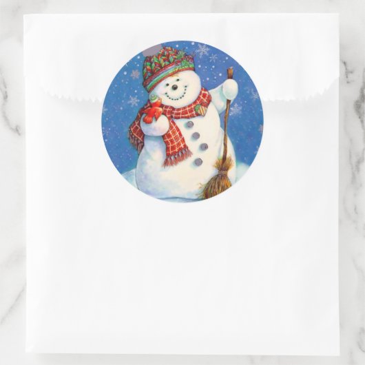 Stickers/Sneeuwman Ronde Sticker (Tas)
