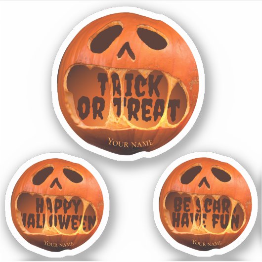Stickers Trick or treat pompoen Happy Halloween (Voorkant)