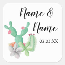 Stickers Trouwlabels Cactus Print Waterverf