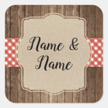 Stickers Trouwlabels Red Gingham BBQ Burlap