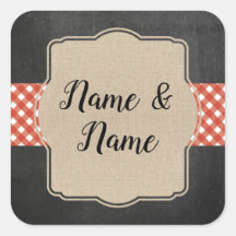Stickers Trouwlabels Red Gingham BBQ Burlap