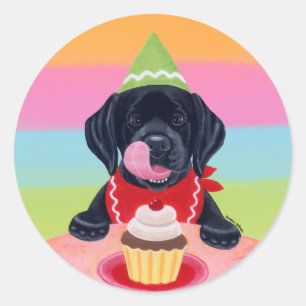 Stickers van Black Lab Puppy Birthday Cupcake
