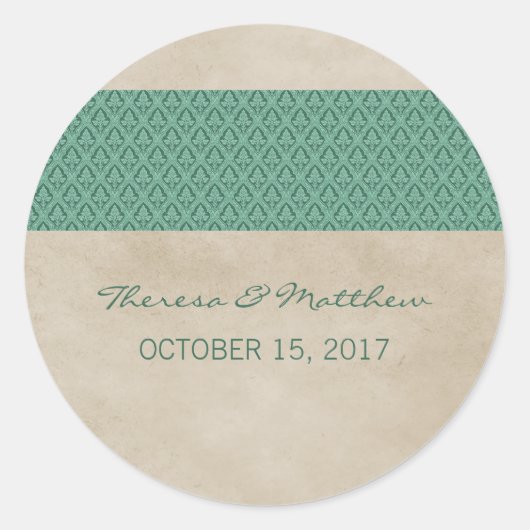 Stickers van de Groene Rustic Damask Wedding (Voorkant)