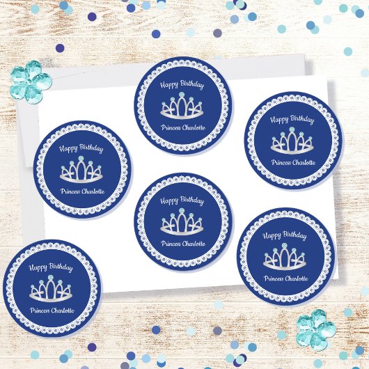 Stickers van de Royal Blue Princess Tiara Birthday