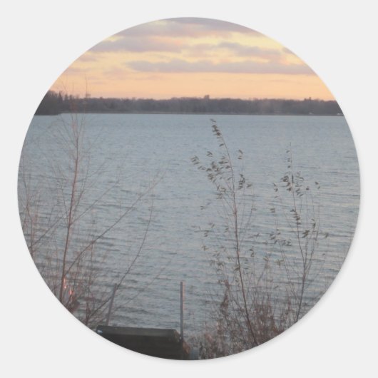 Stickers van de Shore Sunset Round bij het meer - (Voorkant)