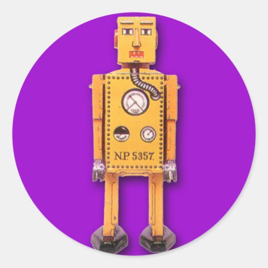 Stickers van gele Speelgoed robot (blad van 6) (Voorkant)