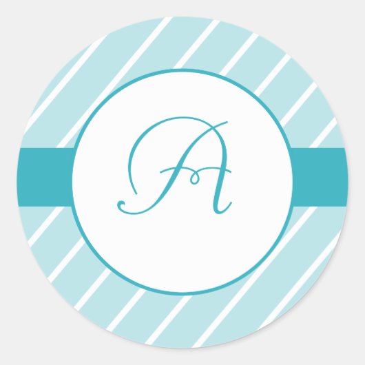 Stickers van het blauw Stripespatroonmonogram (Voorkant)