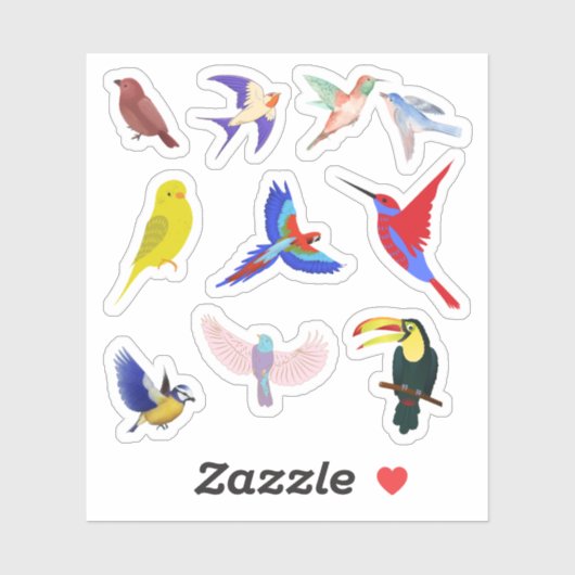 Stickers van kleurrijke vogels (Vel)