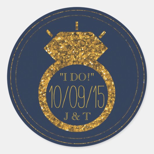Stickers van Navy Blue en Gold Glitter Wedding Rin (Voorkant)