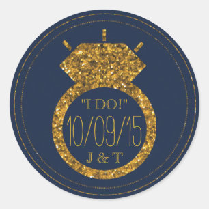 Stickers van Navy Blue en Gold Glitter Wedding Rin