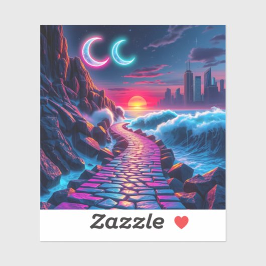 Stickers van Neon City Skyline Pathway (Vel)