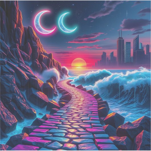 Stickers van Neon City Skyline Pathway (Voorkant)