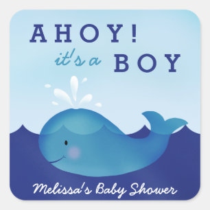 Stickers van nodulair Baby shower   Blauwe walvis