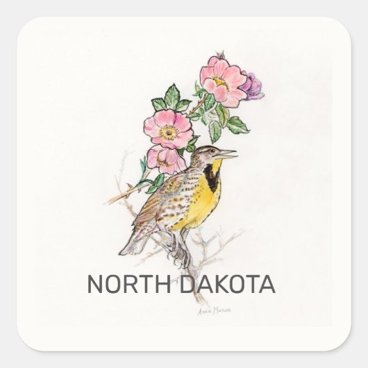 Stickers van North Dakota-vogelbloemSquare (Voorkant)