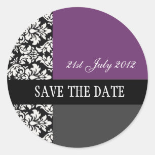 Stickers van Paarse en zwarte Damask Wedding