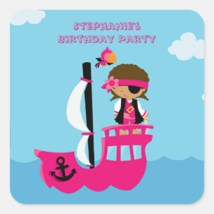 Stickers van piratenverjaardagsfeest voor roze mei
