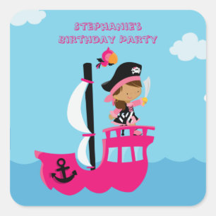 Stickers van piratenverjaardagsfeest voor roze mei