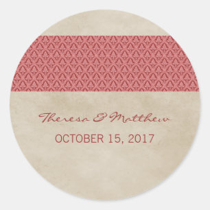 Stickers van Red Rustic Damask Wedding