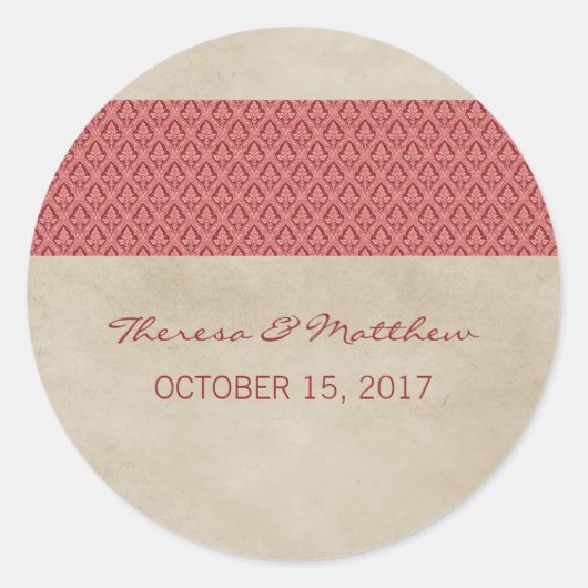 Stickers van Red Rustic Damask Wedding (Voorkant)