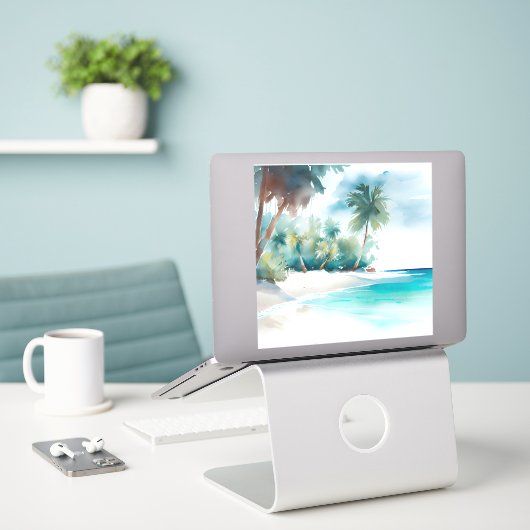 Stickers van tropische strandpalmbomen (Laptop op bureau)