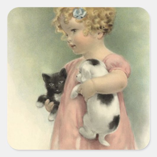 STICKERS  Victoriaans Meisje Kitten Puppy Sweet (Voorkant)