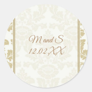 Stickers voor de bruiloft van Cream Gold Damask