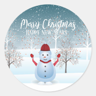 Stickers voor de winterkerstsnowman Klassic Round